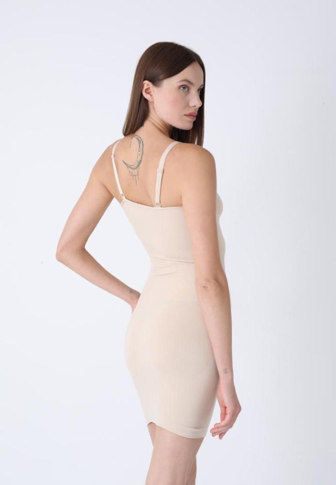 Rochie Corset cu Bretele Reglabile și Bandă din Silicon ,Culoare Bej,Engros